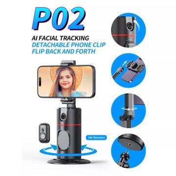 P02 Otomatik Yüz İzleme Tripod 360° Dönüş Uzaktan Kumandalı Telefon Tutucu