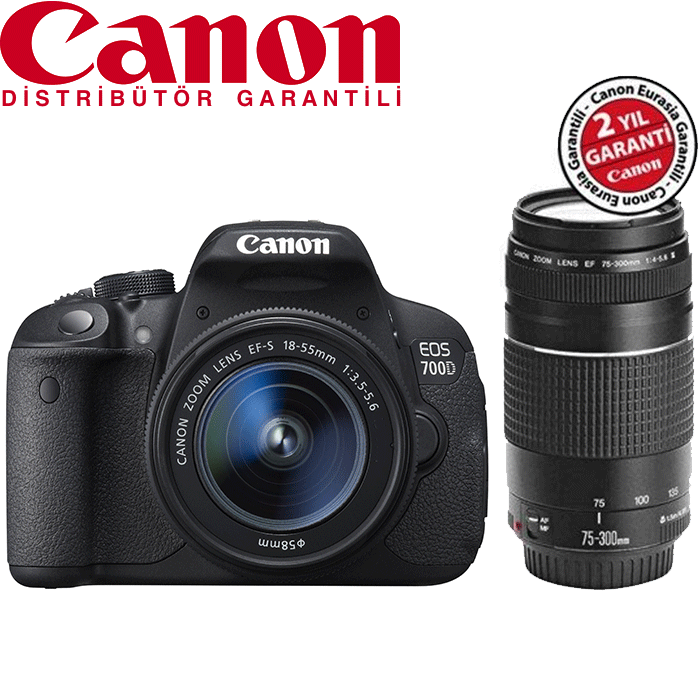 Canon EOS 700D 18-55 + 75-300mm Çift Lensli DSLR Fotoğraf Makinesi